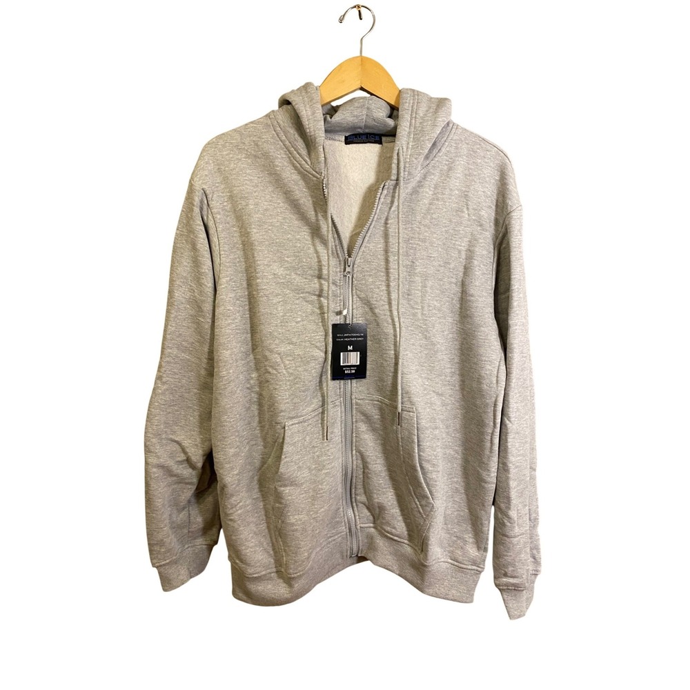 Blue Ice Premium Clothing Mens Heather Grey Full Zip Hoodie JMFH-700HG NWT M